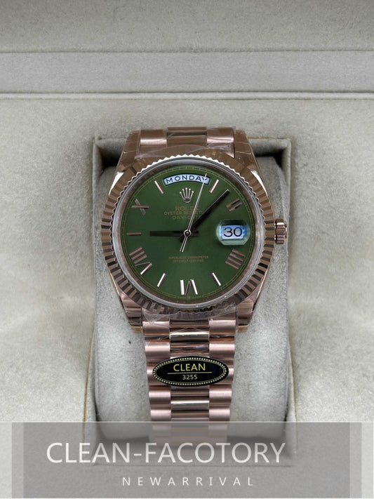 Day-Date 228235 40mm Rose Gold Olive Green Dial President Clean Factory