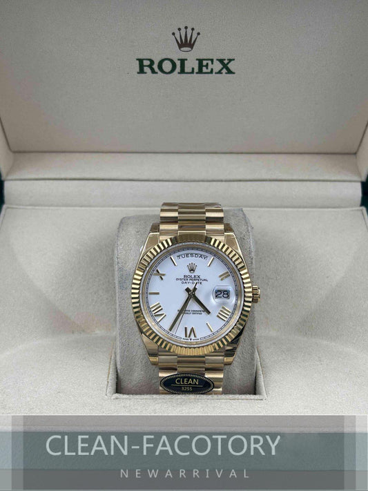 Day-Date 228238 40mm Yellow Gold 18K White Dial Roman Markers President Clean Factory