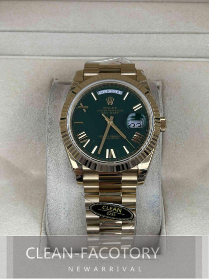 Day-Date 228238 40mm Yellow Gold 18K Green Dial Roman Markers President Clean Factory