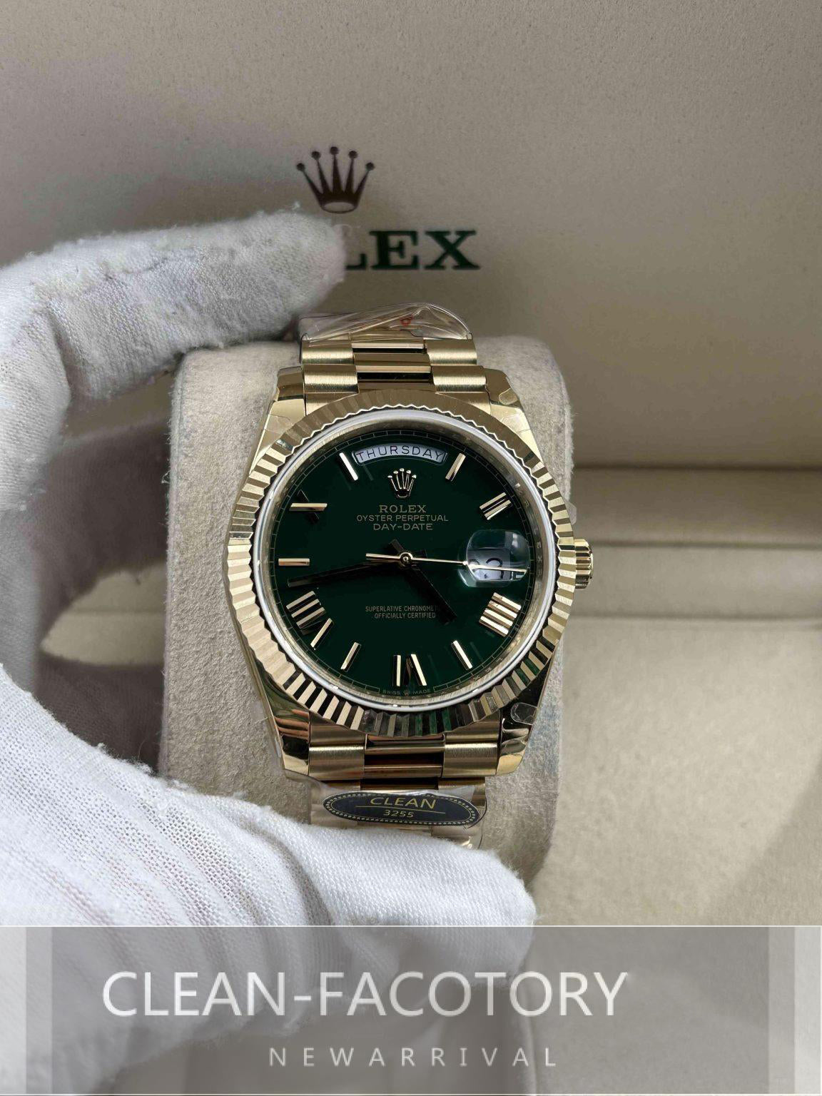 Day-Date 228238 40mm Yellow Gold 18K Green Dial Roman Markers President Clean Factory